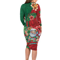Hawaii Christmas Long Sleeve Bodycon Dress Mele Kalikimaka Funny Hawaiian Santa DT05 - Polynesian Pride