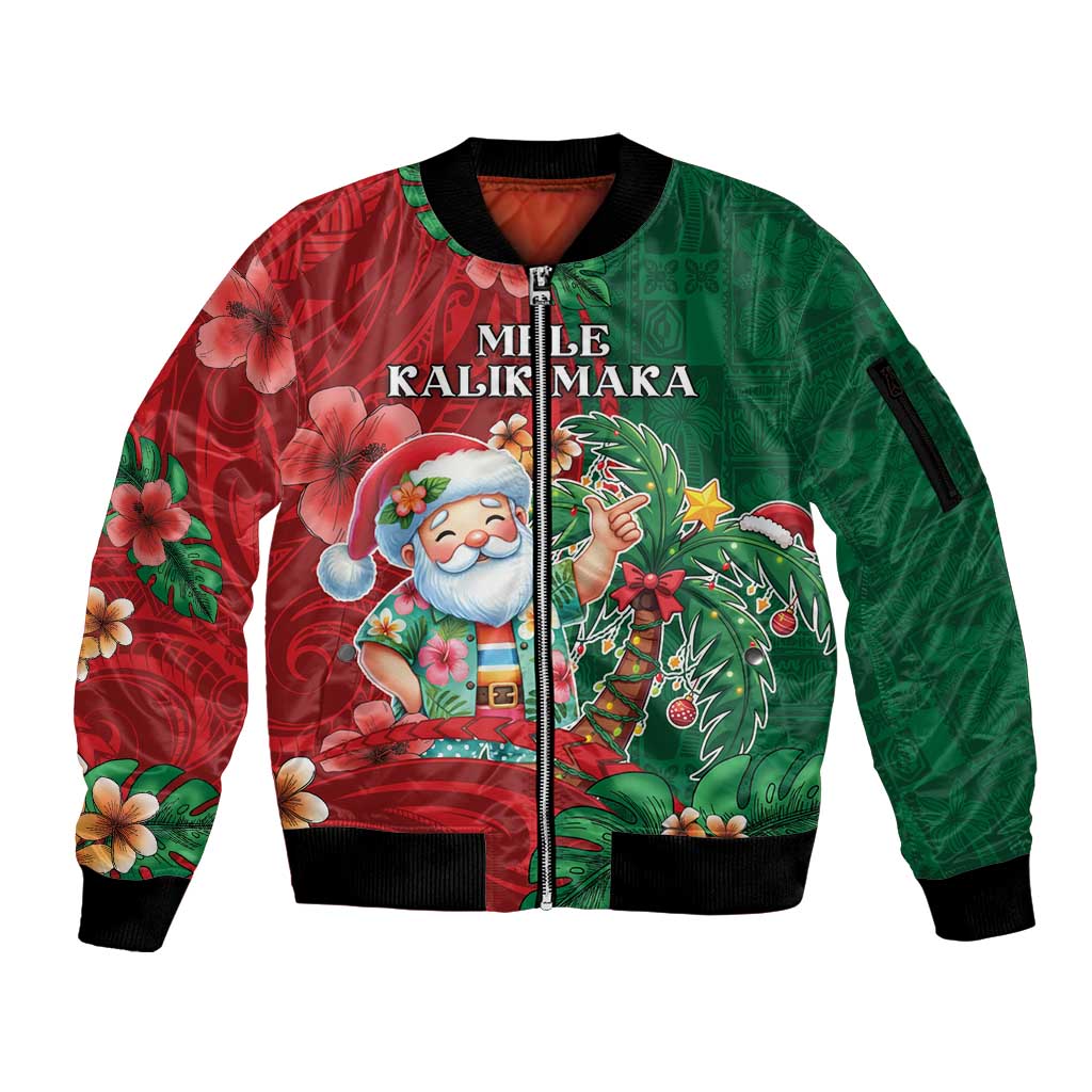 Hawaii Christmas Sleeve Zip Bomber Jacket Mele Kalikimaka Funny Hawaiian Santa DT05 Unisex Green - Polynesian Pride