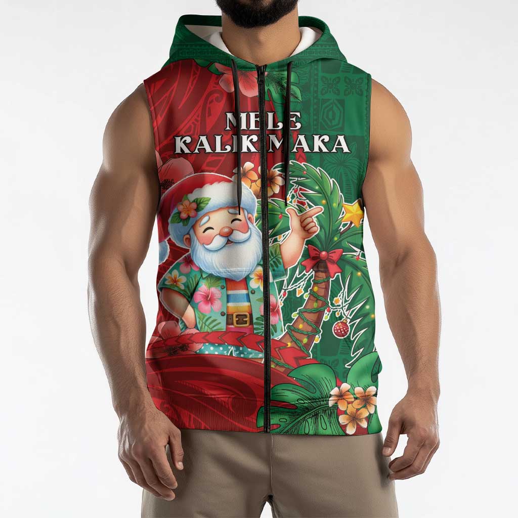 Hawaii Christmas Sleeveless Zip Hoodie Mele Kalikimaka Funny Hawaiian Santa DT05 - Polynesian Pride
