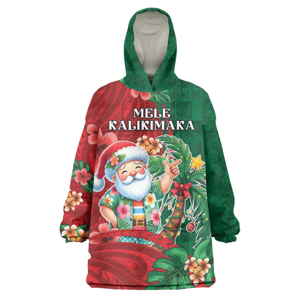 Hawaii Christmas Wearable Blanket Hoodie Mele Kalikimaka Funny Hawaiian Santa DT05 One Size Green - Polynesian Pride