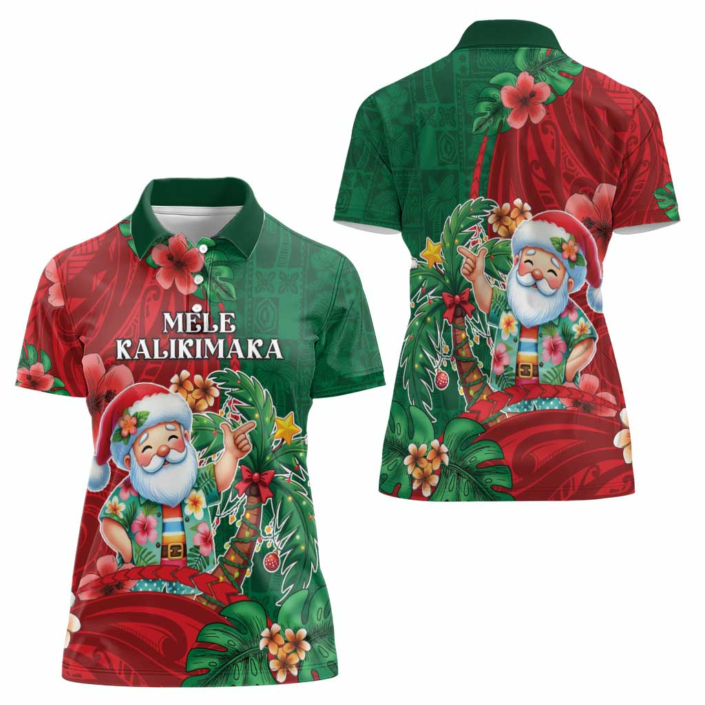 Hawaii Christmas Women Polo Shirt Mele Kalikimaka Funny Hawaiian Santa - Polynesian Pride