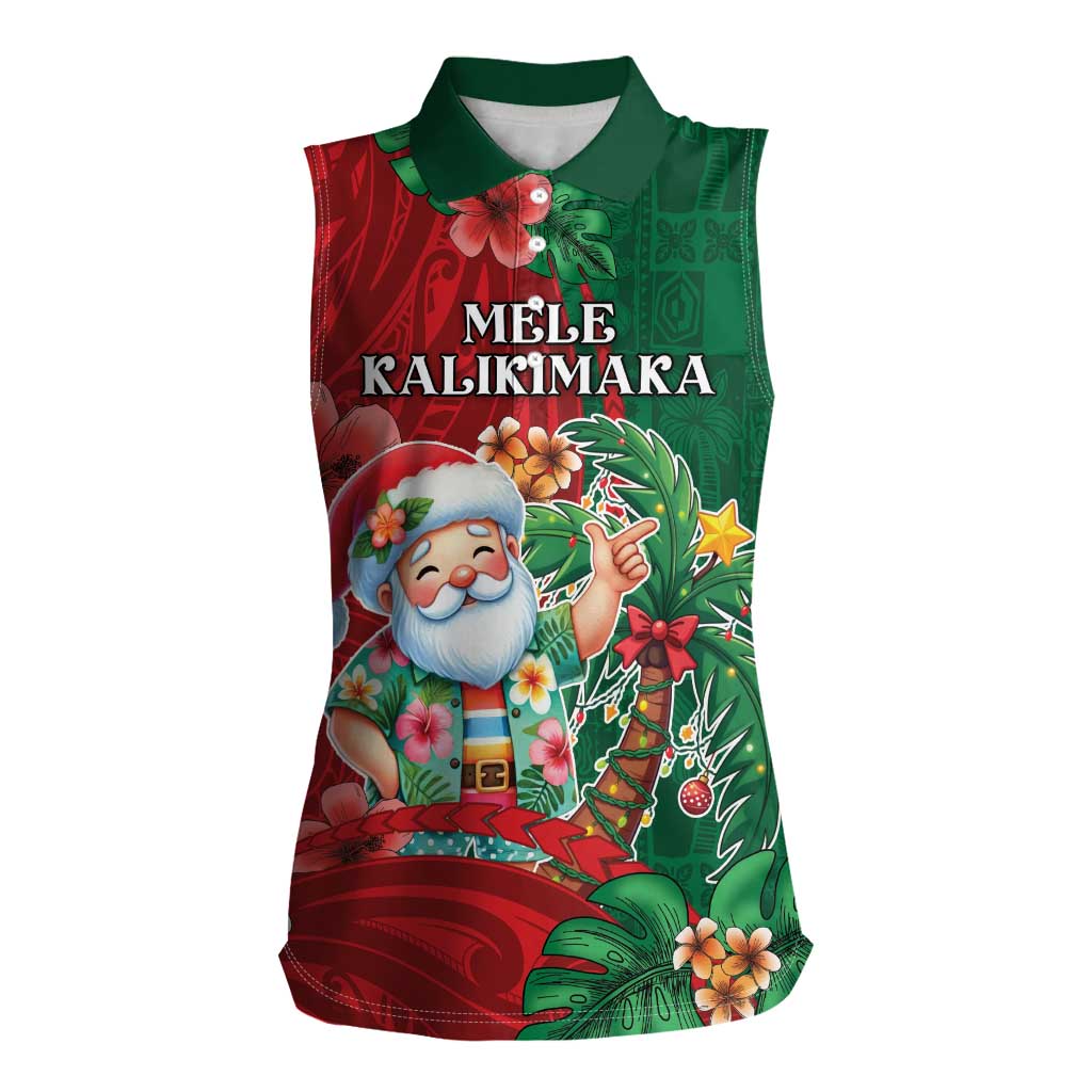 Hawaii Christmas Women Sleeveless Polo Shirt Mele Kalikimaka Funny Hawaiian Santa DT05 Female Green - Polynesian Pride