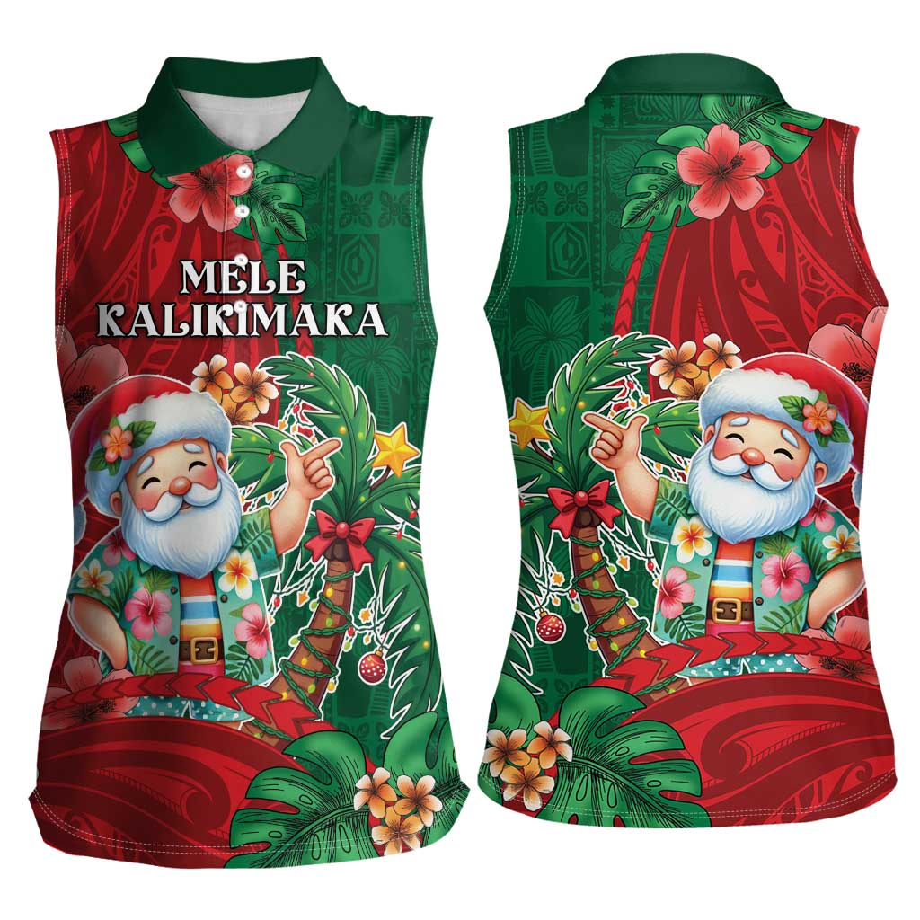 Hawaii Christmas Women Sleeveless Polo Shirt Mele Kalikimaka Funny Hawaiian Santa DT05 - Polynesian Pride