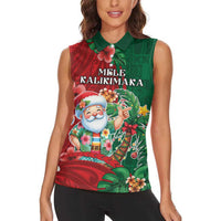 Hawaii Christmas Women Sleeveless Polo Shirt Mele Kalikimaka Funny Hawaiian Santa DT05 - Polynesian Pride