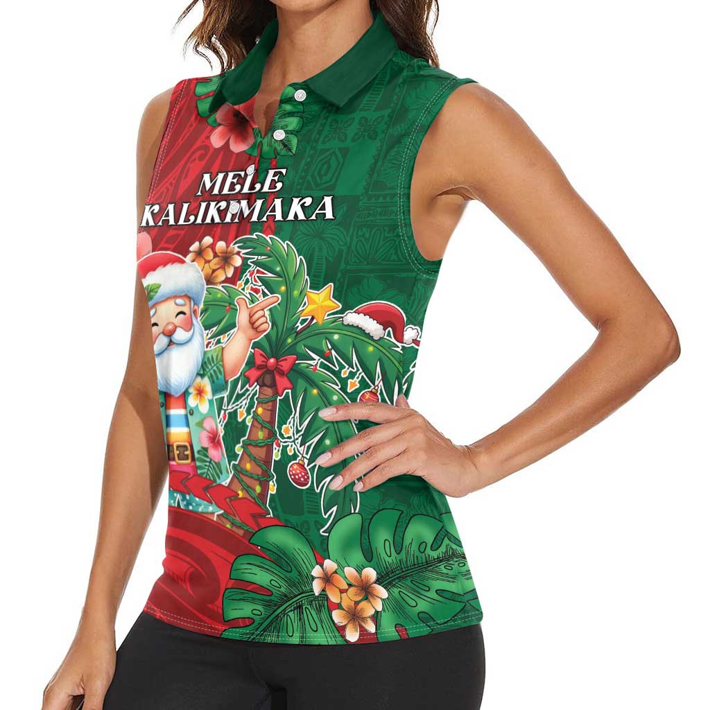 Hawaii Christmas Women Sleeveless Polo Shirt Mele Kalikimaka Funny Hawaiian Santa DT05 - Polynesian Pride