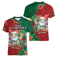 Hawaii Christmas Women V-Neck T-Shirt Mele Kalikimaka Funny Hawaiian Santa DT05 - Polynesian Pride