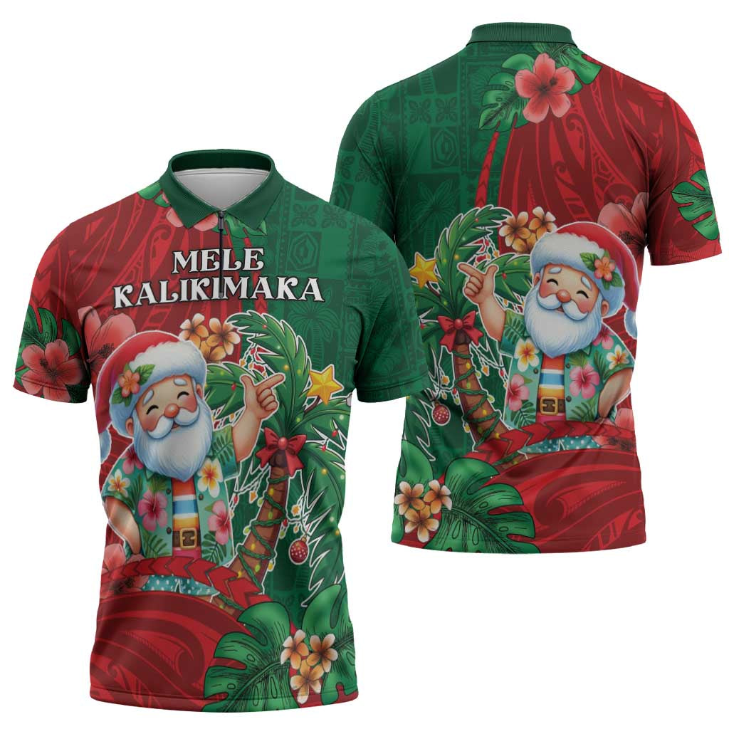 Hawaii Christmas Zipper Polo Shirt Mele Kalikimaka Funny Hawaiian Santa DT05 - Polynesian Pride