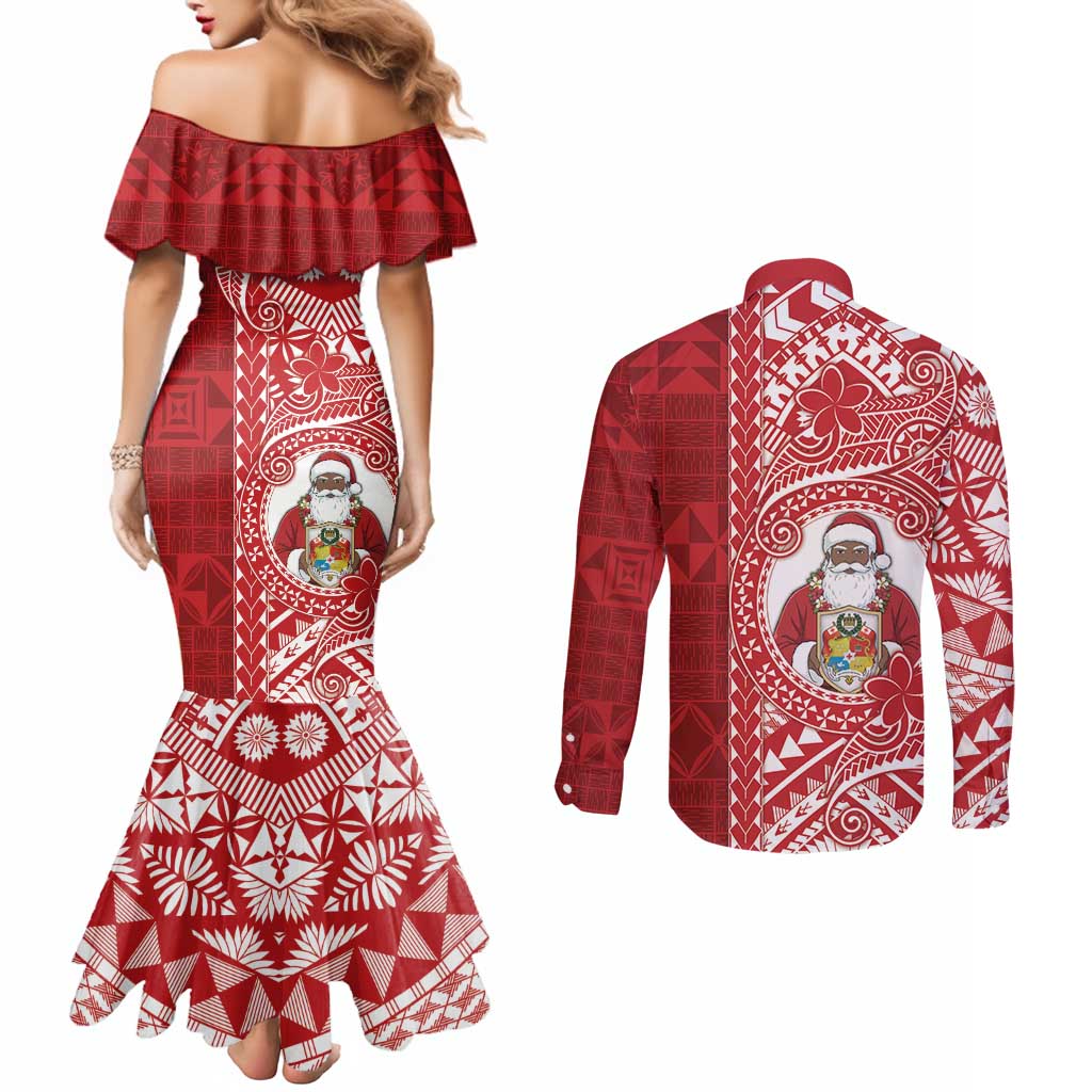Tonga Christmas Couples Matching Mermaid Dress and Long Sleeve Button Shirt Kilisimasi Fiefia DT05 - Polynesian Pride