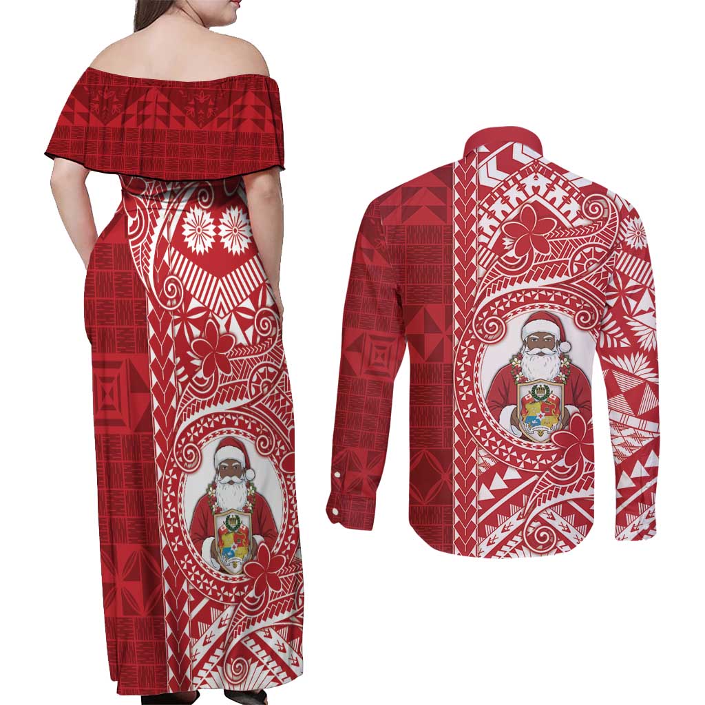 Tonga Christmas Couples Matching Off Shoulder Maxi Dress and Long Sleeve Button Shirt Kilisimasi Fiefia DT05 - Polynesian Pride