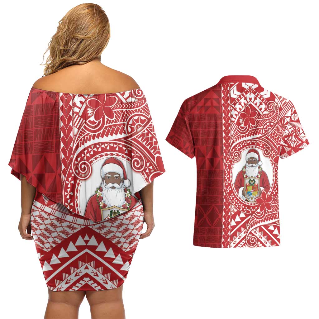 Tonga Christmas Couples Matching Off Shoulder Short Dress and Hawaiian Shirt Kilisimasi Fiefia DT05 - Polynesian Pride