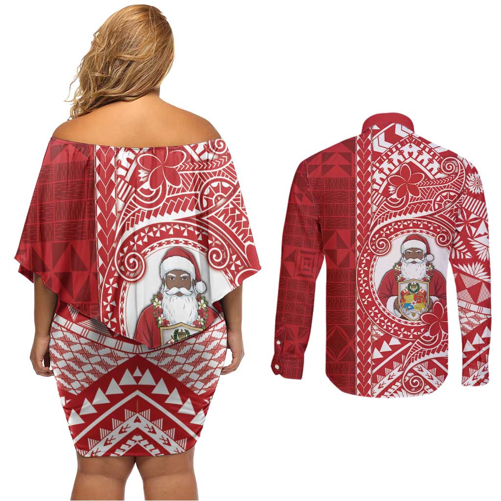 Tonga Christmas Couples Matching Off Shoulder Short Dress and Long Sleeve Button Shirt Kilisimasi Fiefia DT05 - Polynesian Pride