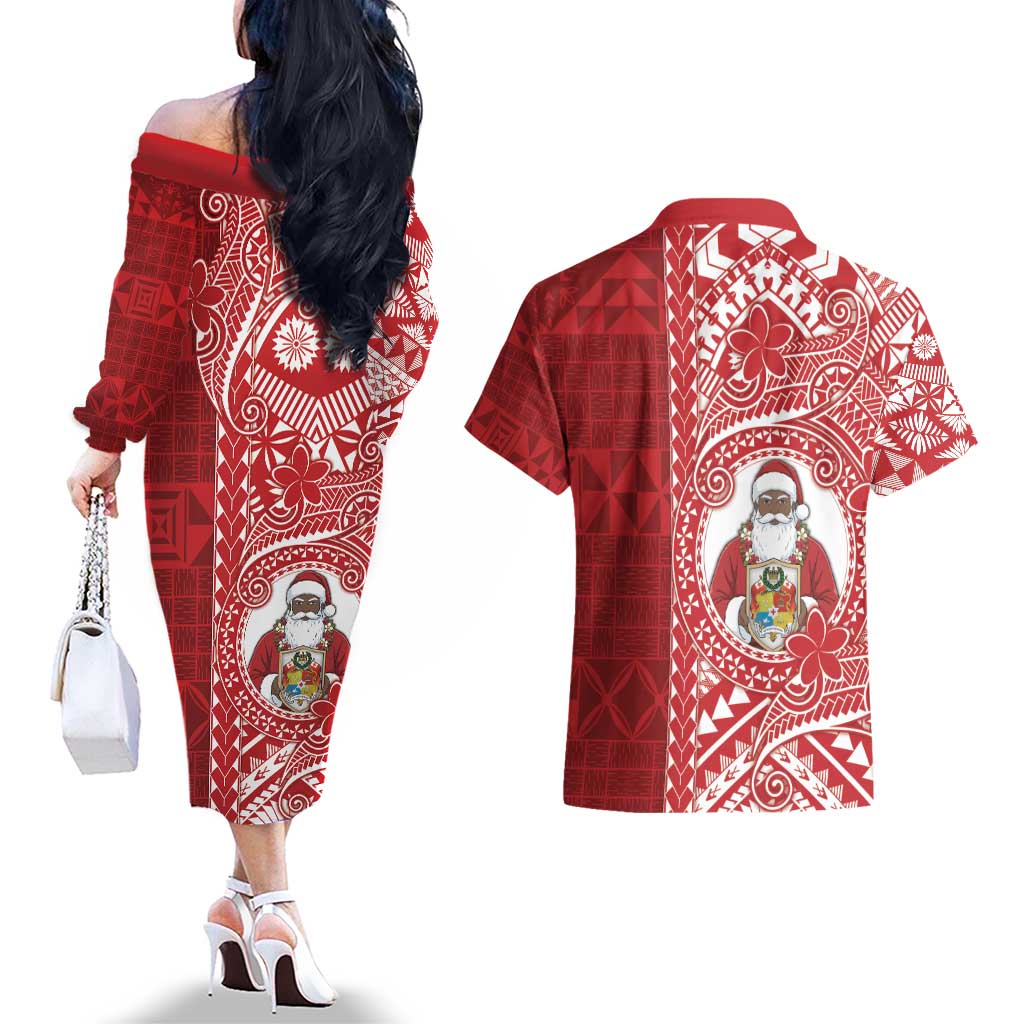 Tonga Christmas Couples Matching Off The Shoulder Long Sleeve Dress and Hawaiian Shirt Kilisimasi Fiefia DT05 - Polynesian Pride