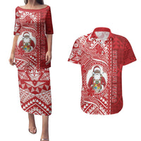 Tonga Christmas Couples Matching Puletasi and Hawaiian Shirt Kilisimasi Fiefia DT05 Red - Polynesian Pride