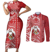 Tonga Christmas Couples Matching Short Sleeve Bodycon Dress and Long Sleeve Button Shirt Kilisimasi Fiefia DT05 Red - Polynesian Pride