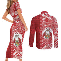 Tonga Christmas Couples Matching Short Sleeve Bodycon Dress and Long Sleeve Button Shirt Kilisimasi Fiefia DT05 - Polynesian Pride