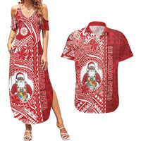 Tonga Christmas Couples Matching Summer Maxi Dress and Hawaiian Shirt Kilisimasi Fiefia DT05 Red - Polynesian Pride