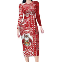 Tonga Christmas Family Matching Long Sleeve Bodycon Dress and Hawaiian Shirt Kilisimasi Fiefia DT05 Mom's Dress Red - Polynesian Pride