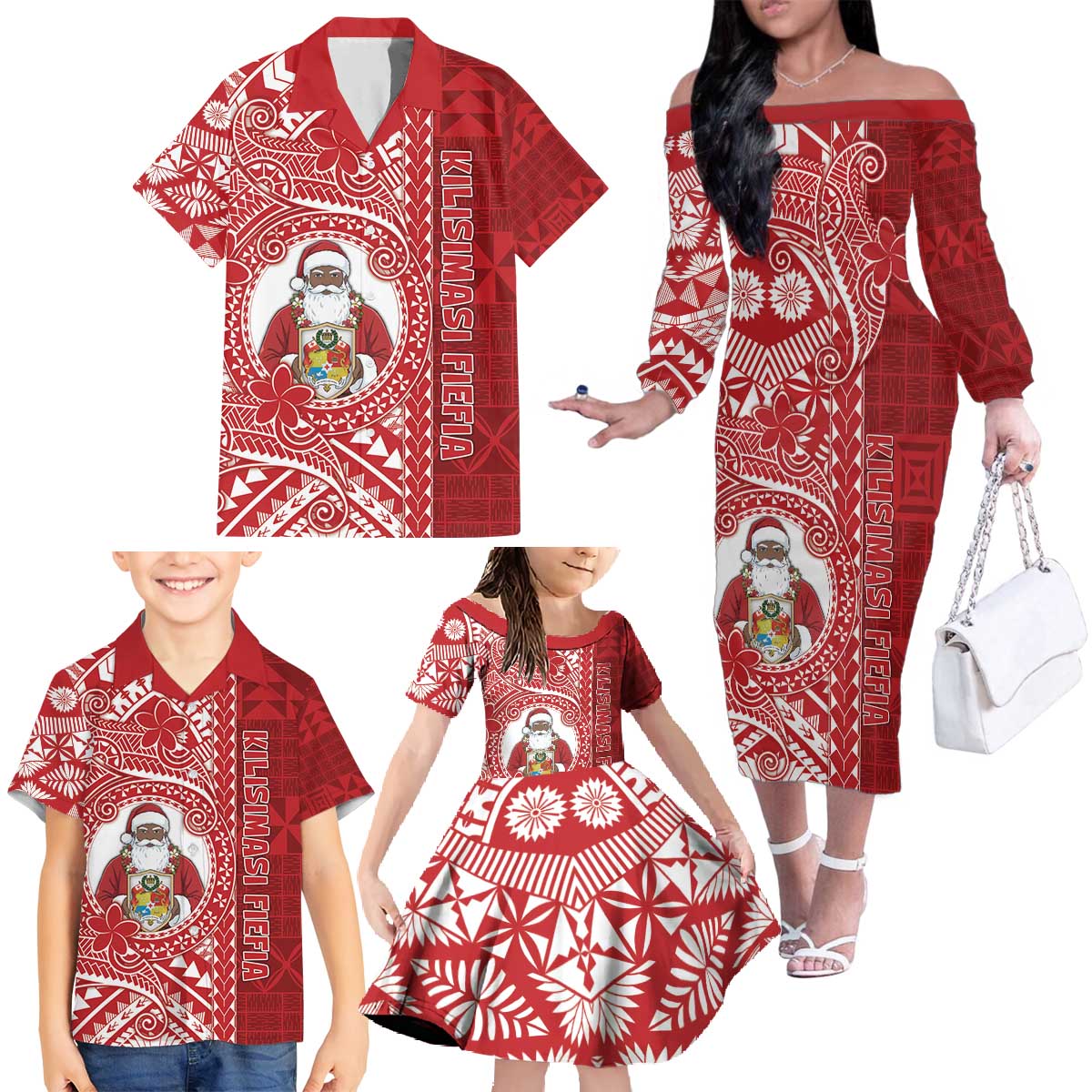 Tonga Christmas Family Matching Off The Shoulder Long Sleeve Dress and Hawaiian Shirt Kilisimasi Fiefia DT05 - Polynesian Pride