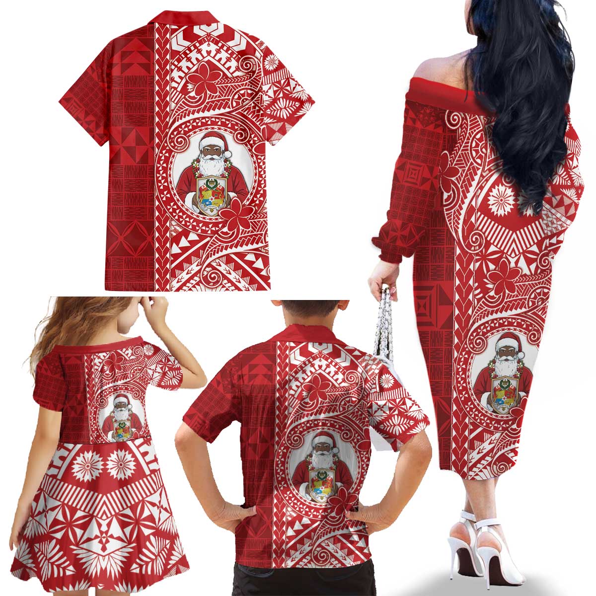 Tonga Christmas Family Matching Off The Shoulder Long Sleeve Dress and Hawaiian Shirt Kilisimasi Fiefia DT05 - Polynesian Pride