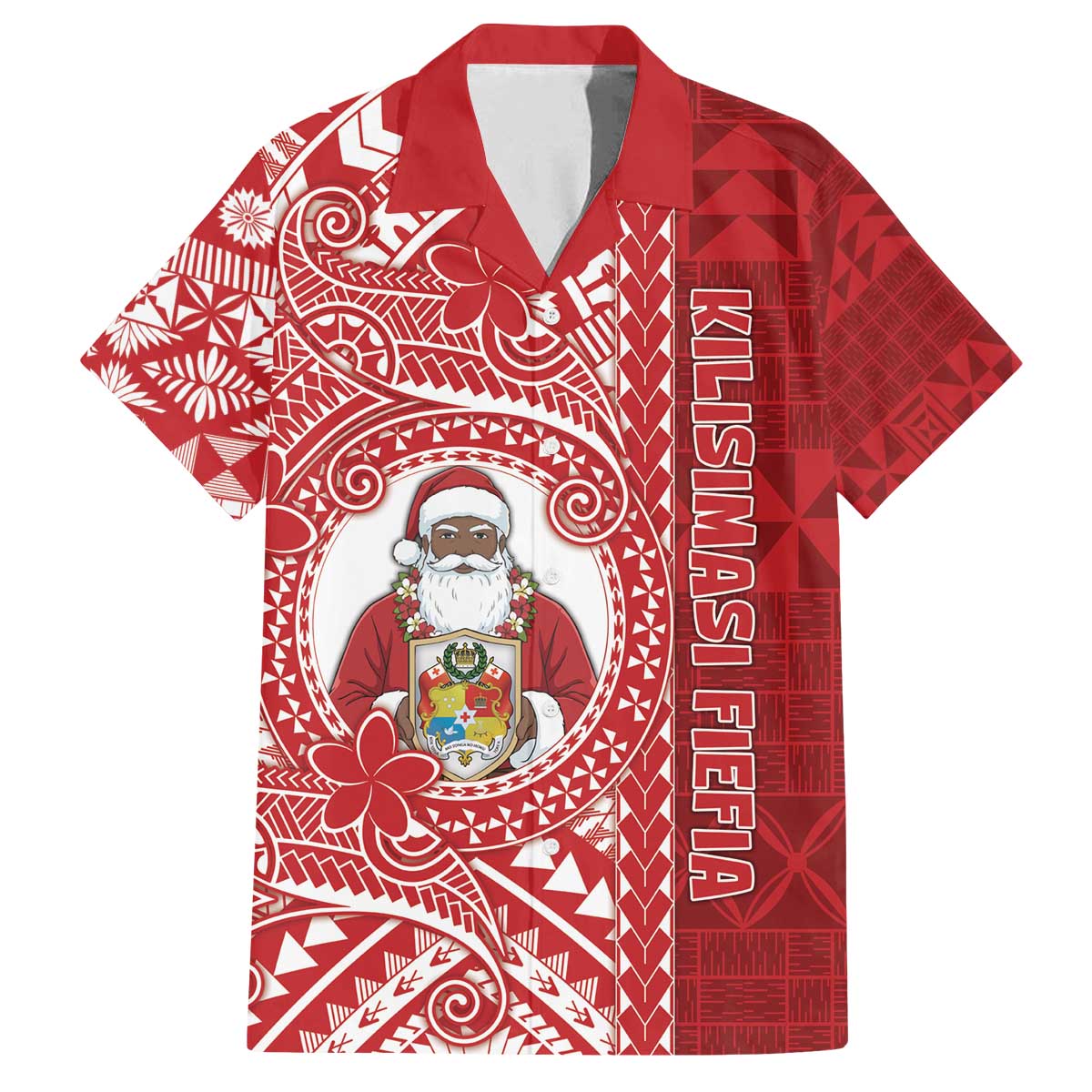 Tonga Christmas Family Matching Off The Shoulder Long Sleeve Dress and Hawaiian Shirt Kilisimasi Fiefia DT05 Dad's Shirt - Short Sleeve Red - Polynesian Pride