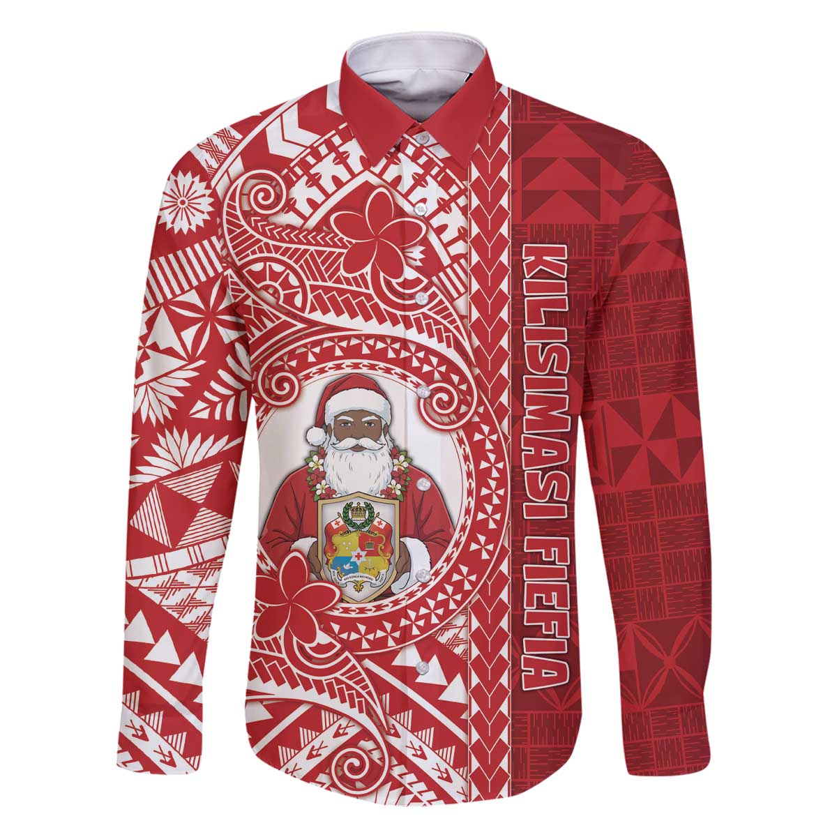Tonga Christmas Family Matching Off The Shoulder Long Sleeve Dress and Hawaiian Shirt Kilisimasi Fiefia DT05 Dad's Shirt - Long Sleeve Red - Polynesian Pride