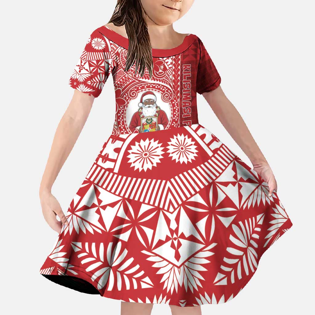 Tonga Christmas Family Matching Off Shoulder Maxi Dress and Hawaiian Shirt Kilisimasi Fiefia DT05 Daughter's Dress Red - Polynesian Pride