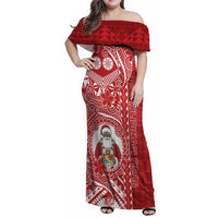 Tonga Christmas Family Matching Off Shoulder Maxi Dress and Hawaiian Shirt Kilisimasi Fiefia DT05 Mom's Dress Red - Polynesian Pride