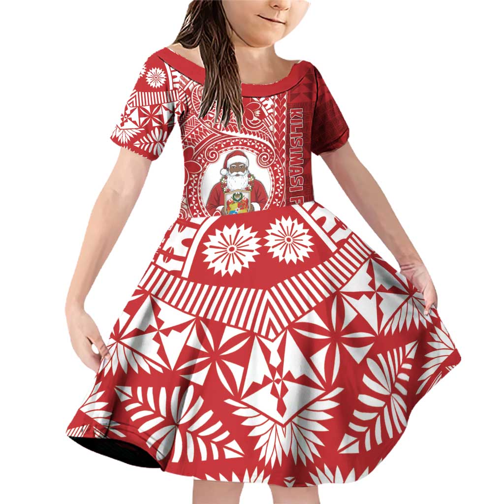 Tonga Christmas Family Matching Off Shoulder Short Dress and Hawaiian Shirt Kilisimasi Fiefia DT05 Daughter's Dress Red - Polynesian Pride