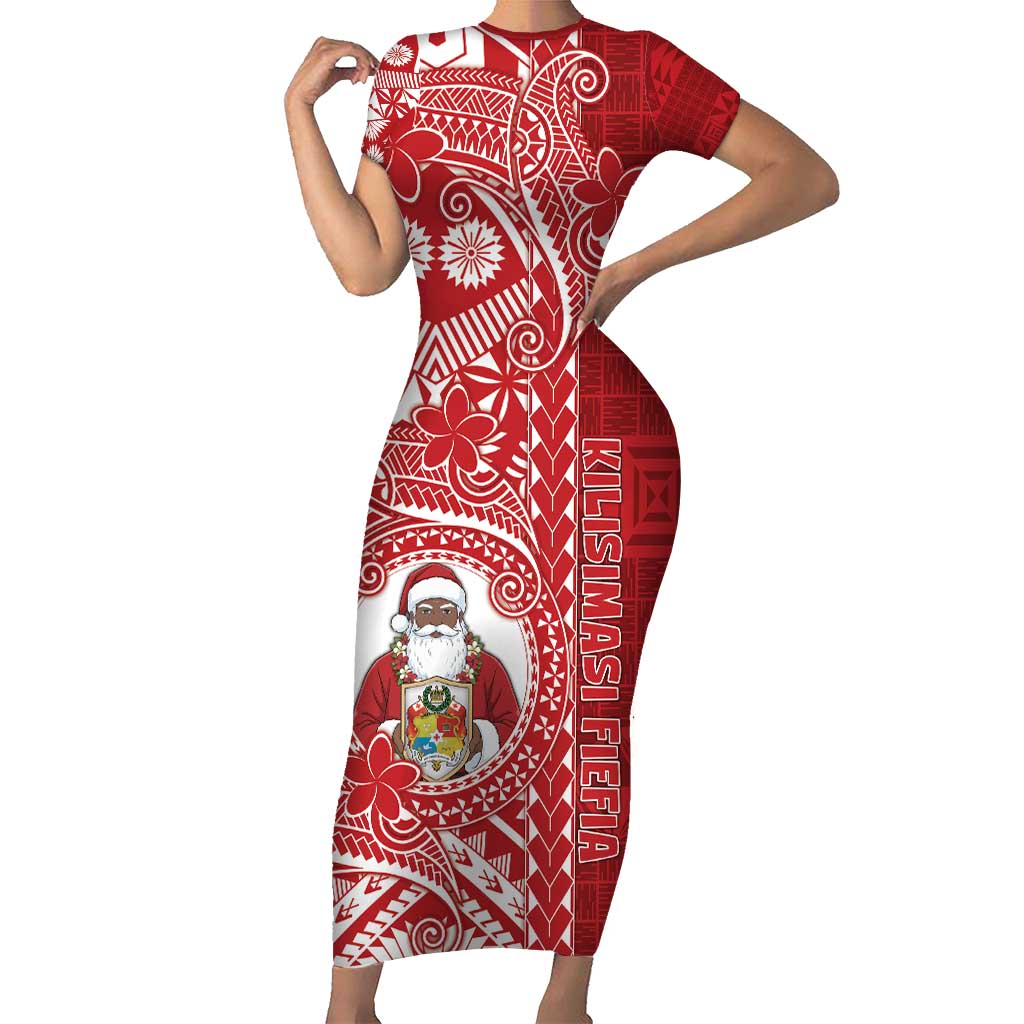 Tonga Christmas Family Matching Short Sleeve Bodycon Dress and Hawaiian Shirt Kilisimasi Fiefia DT05 Mom's Dress Red - Polynesian Pride
