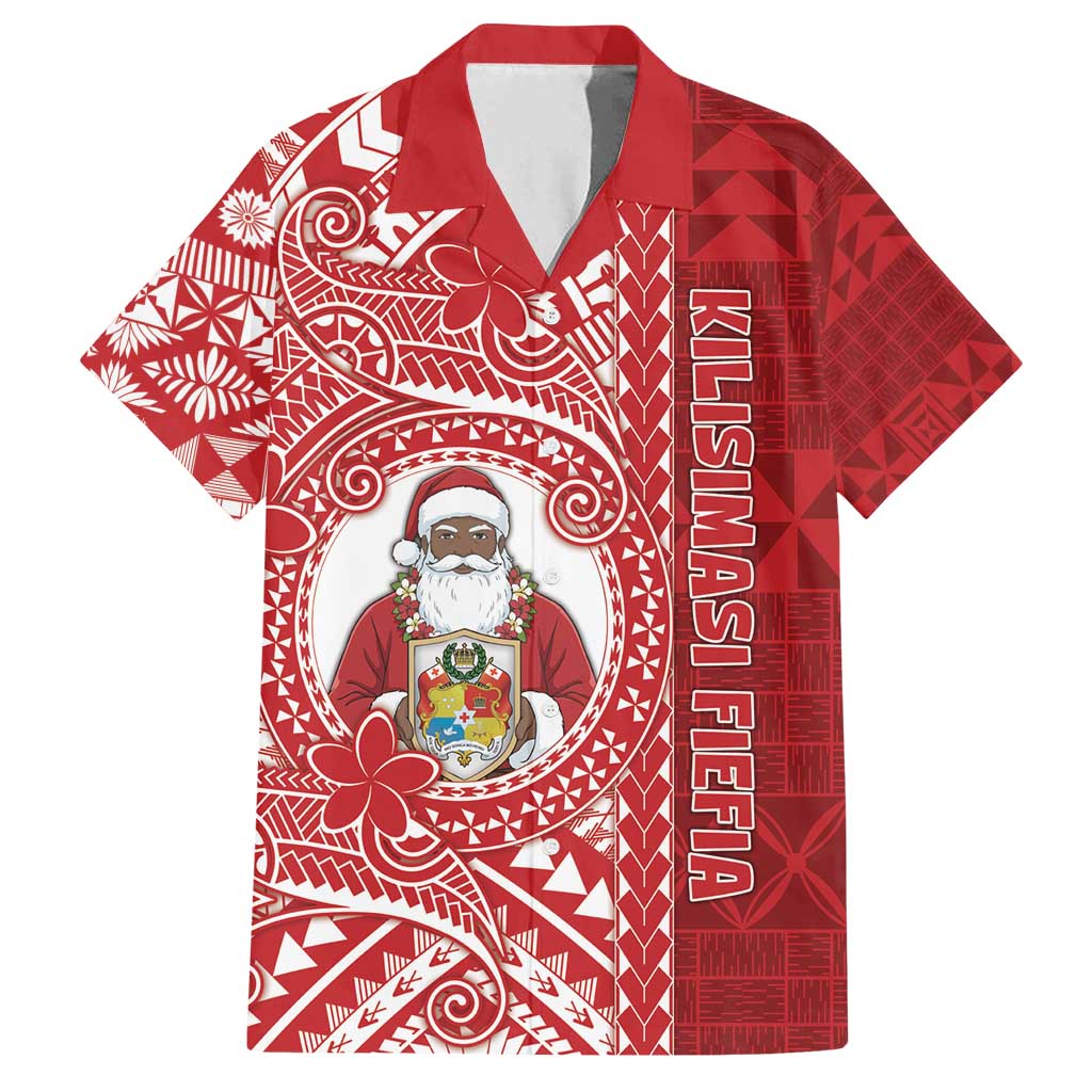 Tonga Christmas Family Matching Summer Maxi Dress and Hawaiian Shirt Kilisimasi Fiefia DT05 Dad's Shirt - Short Sleeve Red - Polynesian Pride