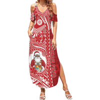 Tonga Christmas Family Matching Summer Maxi Dress and Hawaiian Shirt Kilisimasi Fiefia DT05 Mom's Dress Red - Polynesian Pride