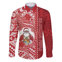 Tonga Christmas Family Matching Tank Maxi Dress and Hawaiian Shirt Kilisimasi Fiefia DT05 Dad's Shirt - Long Sleeve Red - Polynesian Pride
