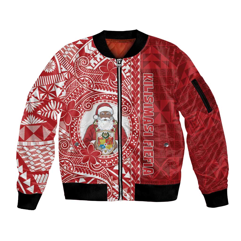 Tonga Christmas Sleeve Zip Bomber Jacket Kilisimasi Fiefia DT05 Unisex Red - Polynesian Pride