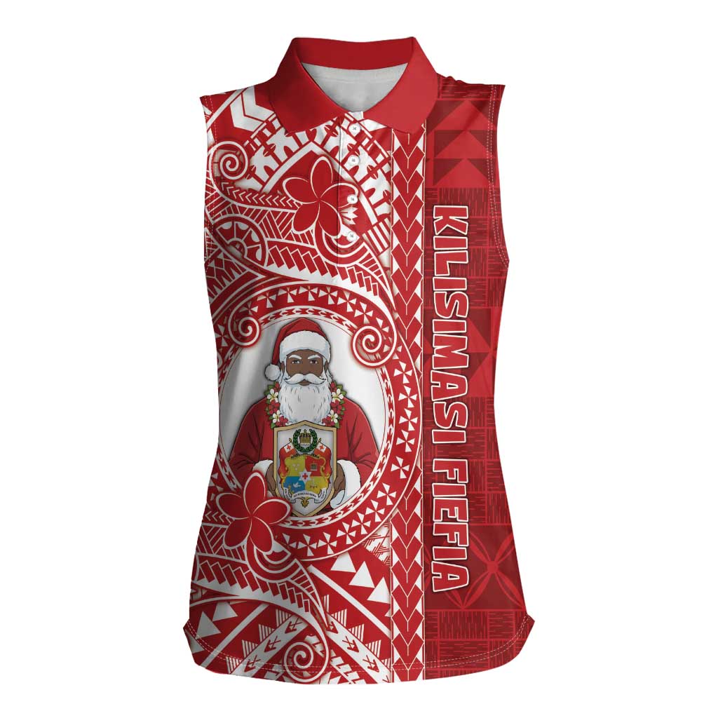 Tonga Christmas Women Sleeveless Polo Shirt Kilisimasi Fiefia DT05 Female Red - Polynesian Pride