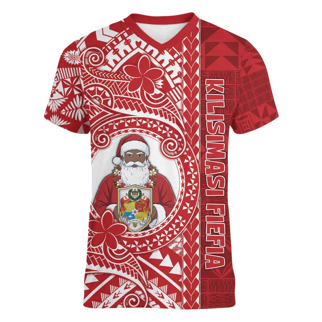 Tonga Christmas Women V-Neck T-Shirt Kilisimasi Fiefia DT05 Female Red - Polynesian Pride