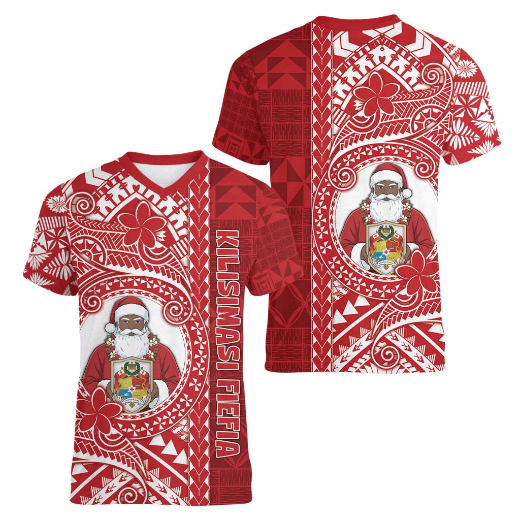Tonga Christmas Women V-Neck T-Shirt Kilisimasi Fiefia DT05 - Polynesian Pride