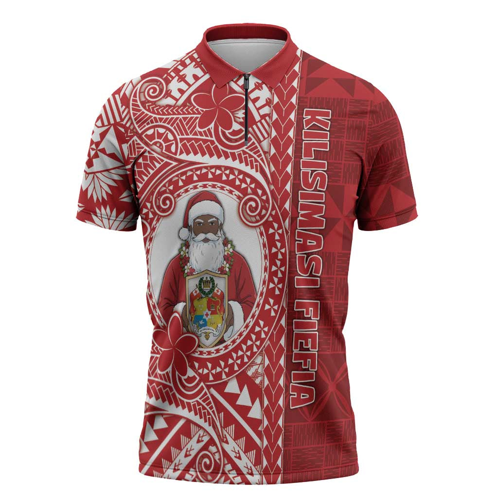 Tonga Christmas Zipper Polo Shirt Kilisimasi Fiefia DT05 Red - Polynesian Pride