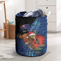 New Zealand Christmas Laundry Basket Santa Kiwi Bird With Pohutukawa Flowers DT05 Navy - Polynesian Pride