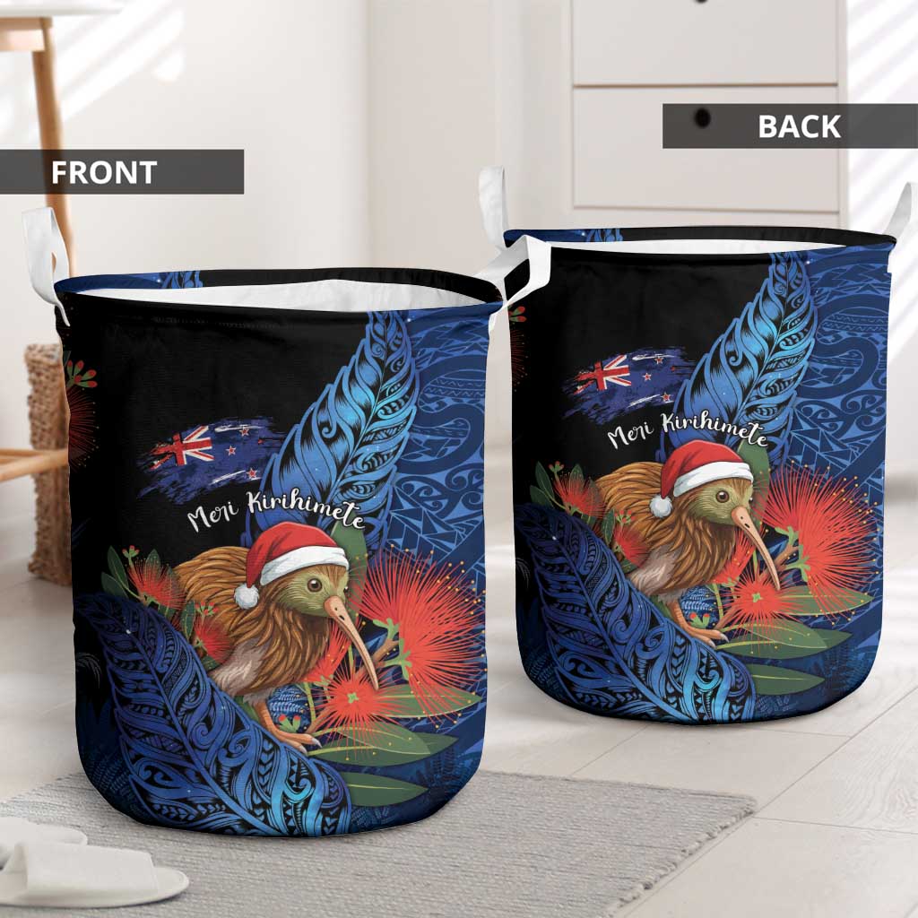 New Zealand Christmas Laundry Basket Santa Kiwi Bird With Pohutukawa Flowers DT05 - Polynesian Pride