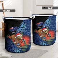 New Zealand Christmas Laundry Basket Santa Kiwi Bird With Pohutukawa Flowers DT05 - Polynesian Pride