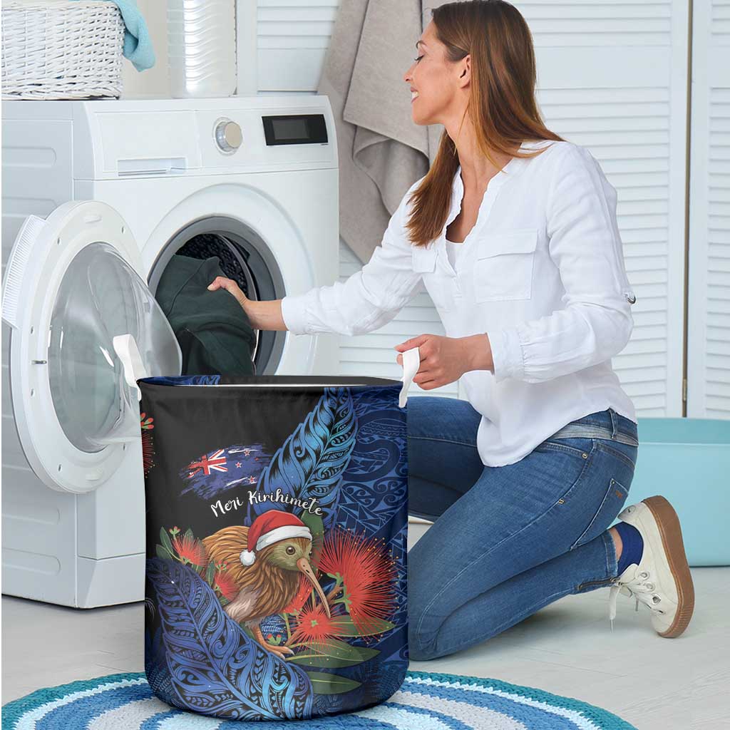 New Zealand Christmas Laundry Basket Santa Kiwi Bird With Pohutukawa Flowers DT05 - Polynesian Pride