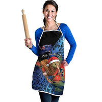 New Zealand Christmas Apron Santa Kiwi Bird With Pohutukawa Flowers DT05 - Polynesian Pride