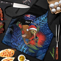 New Zealand Christmas Apron Santa Kiwi Bird With Pohutukawa Flowers DT05 Navy - Polynesian Pride