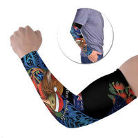 Personalised New Zealand Christmas Arm Sleeves Santa Kiwi Bird With Pohutukawa Flowers DT05 Set of 2 Navy - Polynesian Pride