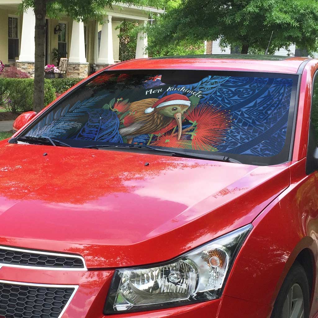 New Zealand Christmas Auto Sun Shade Santa Kiwi Bird With Pohutukawa Flowers DT05 - Polynesian Pride