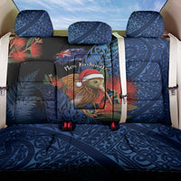 New Zealand Christmas Back Car Seat Cover Santa Kiwi Bird With Pohutukawa Flowers DT05 One Size Navy - Polynesian Pride