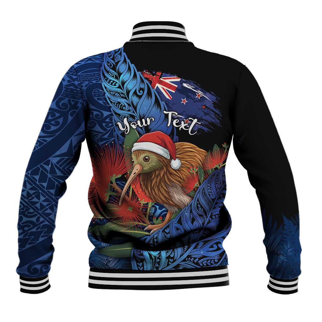 Personalised New Zealand Christmas Baseball Jacket Santa Kiwi Bird With Pohutukawa Flowers DT05 - Polynesian Pride