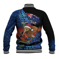 Personalised New Zealand Christmas Baseball Jacket Santa Kiwi Bird With Pohutukawa Flowers DT05 - Polynesian Pride
