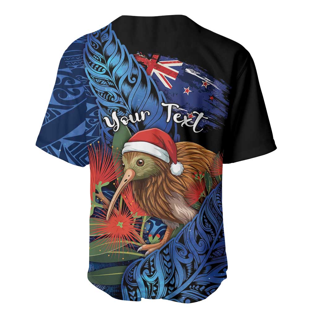 Personalised New Zealand Christmas Baseball Jersey Santa Kiwi Bird With Pohutukawa Flowers DT05 - Polynesian Pride