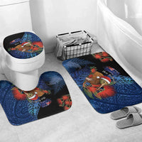 New Zealand Christmas Bathroom Set Santa Kiwi Bird With Pohutukawa Flowers DT05 Mat Set Only (3 pcs) One Size Navy - Polynesian Pride
